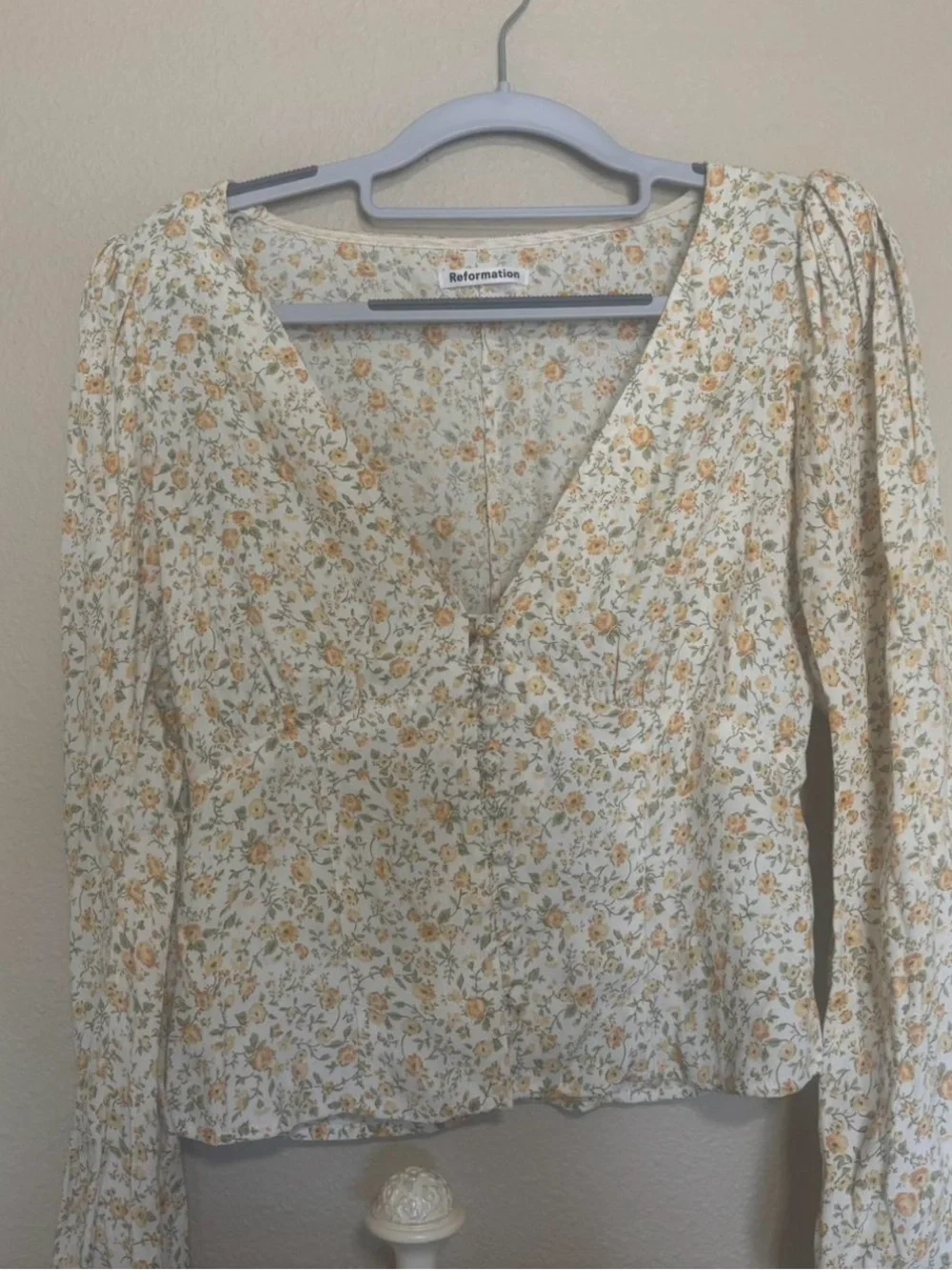 Reformation Cream Floral Button-Up Blouse with Yellow Accents